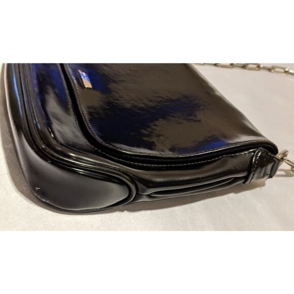 Nine West Black Vegan Patent Leather Convertible Shoulder Bag Clutch Chain Strap - Picture 3 of 15